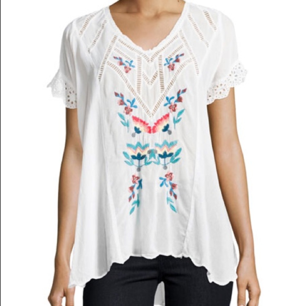 Johnny Was Vara Embroidered Floral Blouse